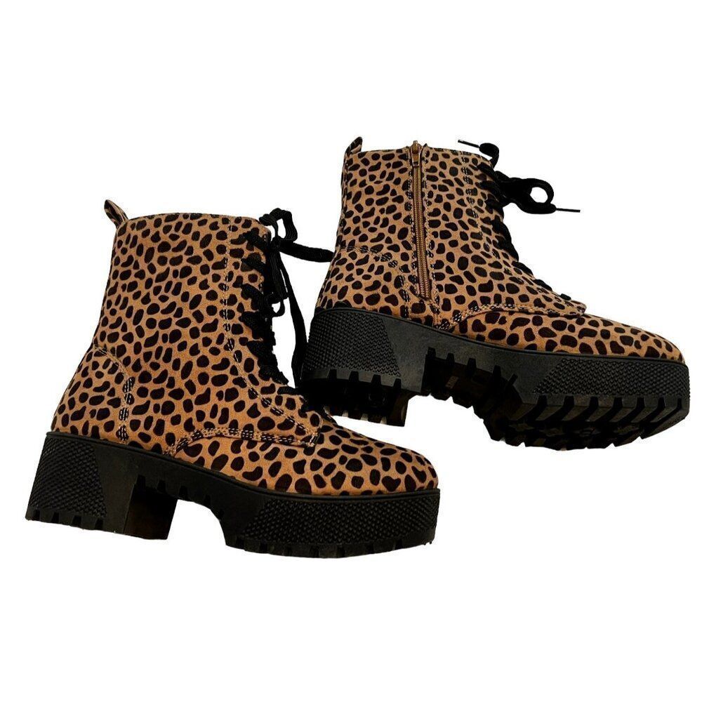 Bamboo Leopard Chunky Combat Platform Boots Size 6.5